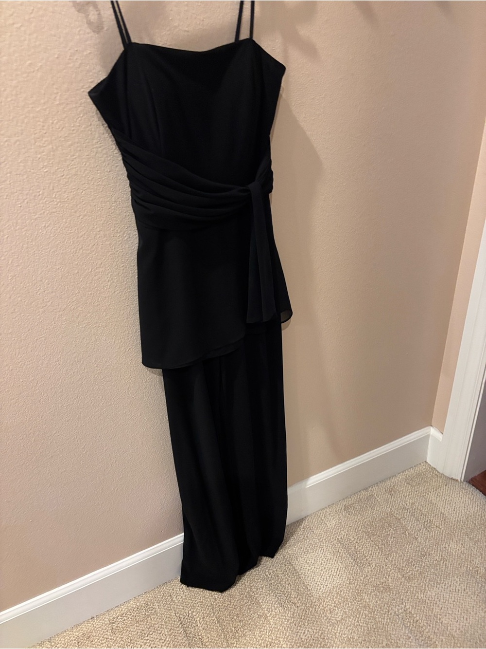 White House Black Market Black Spaghetti-Strap jumpsuit with Draped Waist Tie